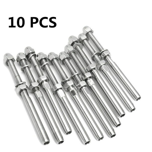 Multipurpose 10PCS Set Stainless Steel Wire Rope Connector+Screw Fit for 1/8 Cable Railing 